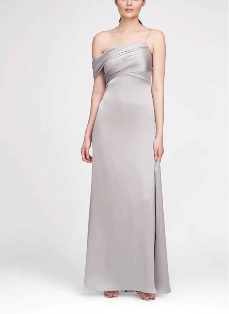 Theia Alaina One Shoulder Gown Dress Silvershade Satin Size 4 NWT Flattering